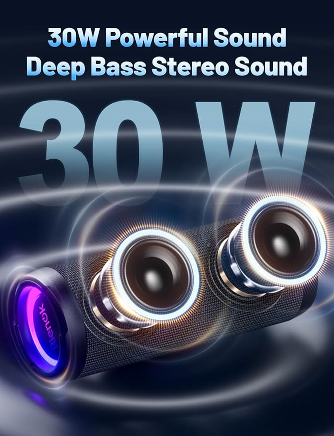RIENOK Portable Bluetooth Speaker 30W Dual Pairing True Wireless Stereo HD Sound IPX7 Waterproof Outdoor Sport Shower Wireless Speaker Bluetooth 5.3 for Home Party