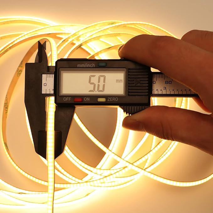 TOPAI 12V Thin 5mm COB LED Strip Light 2700K Warm White 16.4ft Bright 4000Lm CRI>90 Uniform Dotless 400LEDs/M Adhesive Flexible Cuttable LED Tape for DIY, Bedroom, Under Cabinet Lighting