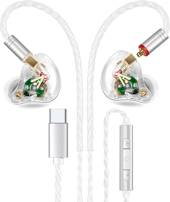 Vibes 202MC USB-C Wired Earbuds - USBC HiFi in Ear Headphones for iPhone 17/16/15 - Noise Isolating Ear Buds w/ Mic - Clear Sound, Deep Bass & Comfort-Fit Earphones - Silver Plated Cord, Carrying Case