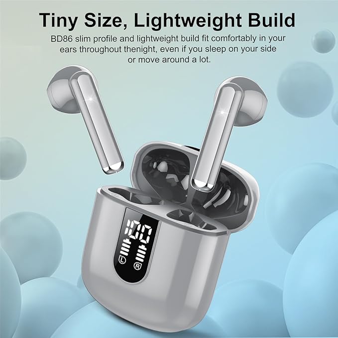 Jesebang Wireless Earbuds, Bluetooth 5.4 Headphones HiFi Stereo, Bluetooth Earbuds with ENC Noise Cancelling Mic, 36H LED Display Ear Buds, IPX7 in Ear Earphones for Phone Tablet Laptop Sports, Grey