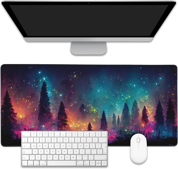 Fantasy Forest Desk Mat,Large Gaming Mouse Pad,Non-Slip Rubber Base Desk Pad with Stitched Edges for Desk Office Home Decor 35.4X15.7 Inch