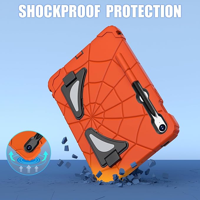 AKABEILA Compatible with Samsung Galaxy Tab S10 FE 2025/Tab S10 Lite 2025 Tablet Case，Lightweight Shockproof Rugged Protective Cover with Kickstand for Kids Children Boys Babies Orange Black