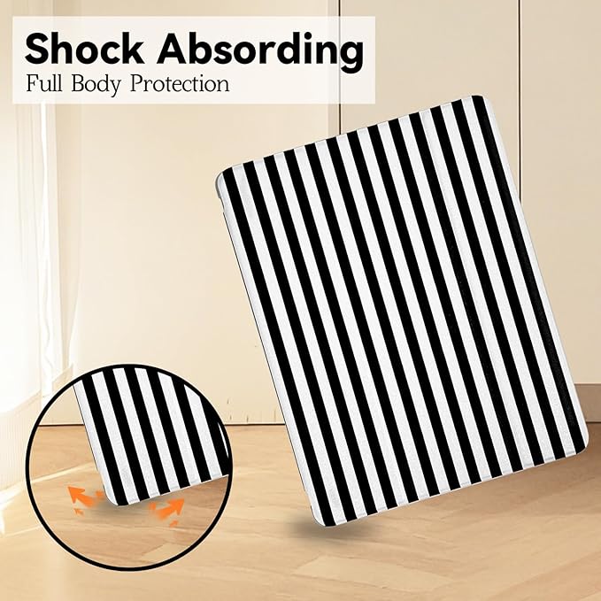 Lovmooful Compatible for iPad 9/8/7 (10.2-Inch,2021/2020/2019 Model,9th/8th/7th Generation) Case with Pencil Holder Cute Striped with Aesthetic Design Soft TPU Trifold Stand Protective-Black&White