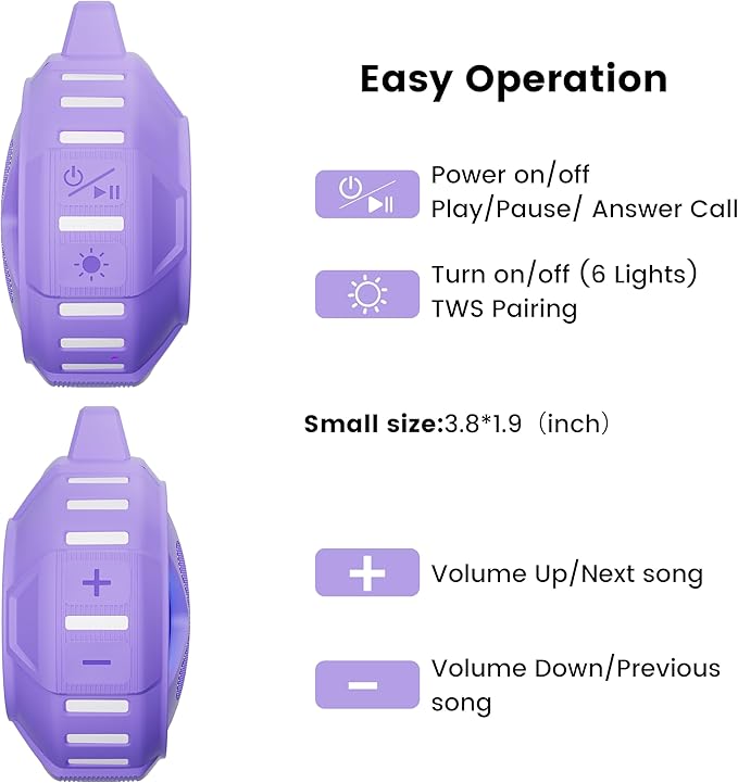 XLeader X8(2 Gen) Upgraded, Bluetooth Shower Speaker, Certified IP67 Waterproof, Small Wireless, Silicone Case, 10W Pro Sound&Deep Bass, 24Hrs Playtime, with Portable Clip, for Beach Kayak Gift Purple