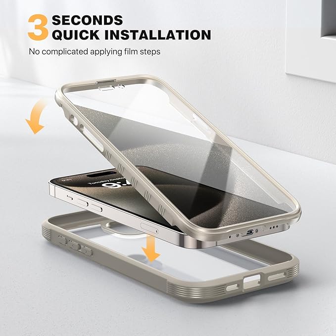 Diaclara Designed for iPhone 15 Pro Case, [Military-Grade Drop Proof] Full-Body Bump Case with Built-in Shockproof Screen Protector, [Camera Lens Protector] for iPhone 15 Pro 6.1"(Natural Titanium)