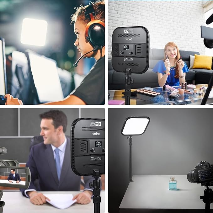 Godox ES30 Key Light, 2250Lumens Desk Light for Streaming with Extendable Desk Stand, 0-100% Brightness & 2800-6500k Color Temperature APP Control, Soft Light Panel for Streaming, Zoom Calls, YouTube