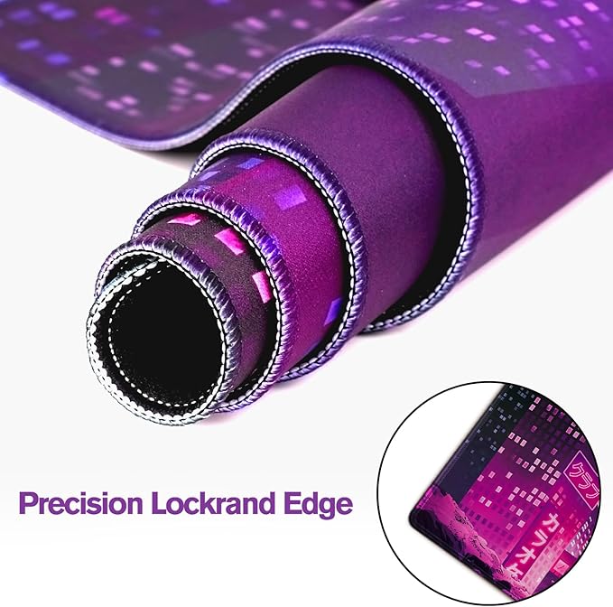 Gaming Laptop Mouse Pad,Sea Wave Big Mice Pads PC Keyboard Waterproof and Non-Slip 31.5" x 11.9" 0.12" Thick XL,XXL Rubber Table Mat, Purple Cyberpunk City Night View