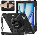 BRAECNstock Case for Apple iPad Air 11 inch (M4/M3/M2)/ Air 5th/4th Gen 10.9"/ Pro 11 inch 4th/3rd/2nd/1st Gen, Shockproof Protective Kids Case with Pencil Holder, Rotating Hand Strap & Stand, Black