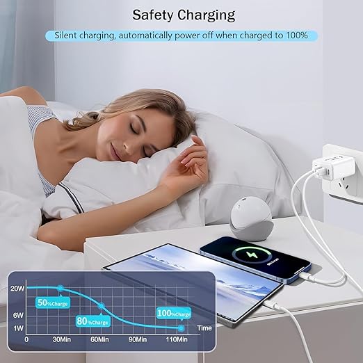 [Apple MFi Certified]40W iPhone 17/16/15 Fast Charger,PD 40W Type C Apple Charger 4 Port Wall Plug with 6FT USB C-C Fast Charging Woven Cord for iPhone 17/17 Pro/16/16e/16 Pro Max/15/iPad Pro/Air/Mini