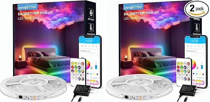 DAYBETTER Smart IC LED Strip Lights, BGRIC LED Lights for Bedroom, DIY Multiple Colors on One Line, App Control Color Changing Strip Lighting Music Sync Home Decor 16.4 ft (Pack of 2)