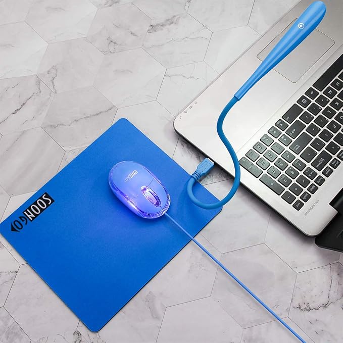 SOON GO Mini Mouse with Pad+USB LED Light 3 in 1 Gift Combo Kids Mice for Laptop Home Office Travel Blue