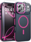 Magnetic 3 in 1 for iPhone 17 Pro Case, [Omni-Directional Protection] with 1x Screen Protector + 1x Camera Cover, [Seamless Work with Magsafe] Shockproof Slim Thin Case for iPhone 17 Pro Hot Pink