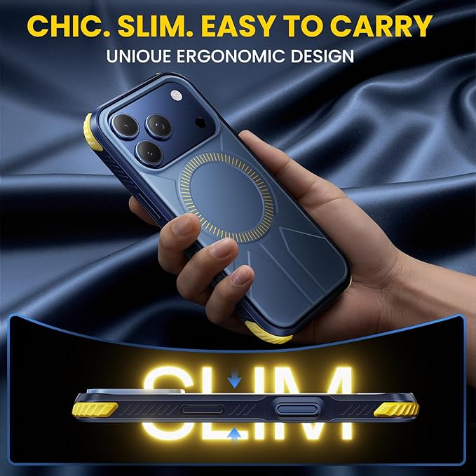 3 in 1 for Heavy Duty iPhone 17 Pro Max Case with Screen Protector & Camera Lens Protector ,7X Military-Grade Drop Protection ,Fits MagSafe ,Rugged & Slim shockproof Case for iPhone 17 Pro Max , Blue
