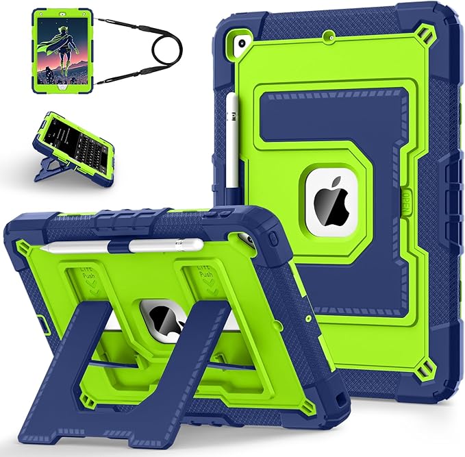 for iPad 9th/ 8th/ 7th Generation 10.2 Inch (2021/2020/ 2019) iPad Case 9th Generation with Pencil Holder,Heavy Duty Shockproof Cover for i Pad 9th/8th/7th Gen,Navy Green