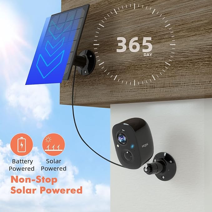 Dzees Solar Cameras for Home Security, 2K Home Security Camera System, Indoor/Outdoor Surveillance, Spotlight & Siren, PIR/AI Detection, Color Night Vision, Cloud/SD Storage,2.4GHz Wi-Fi,IP66, 2 Pack