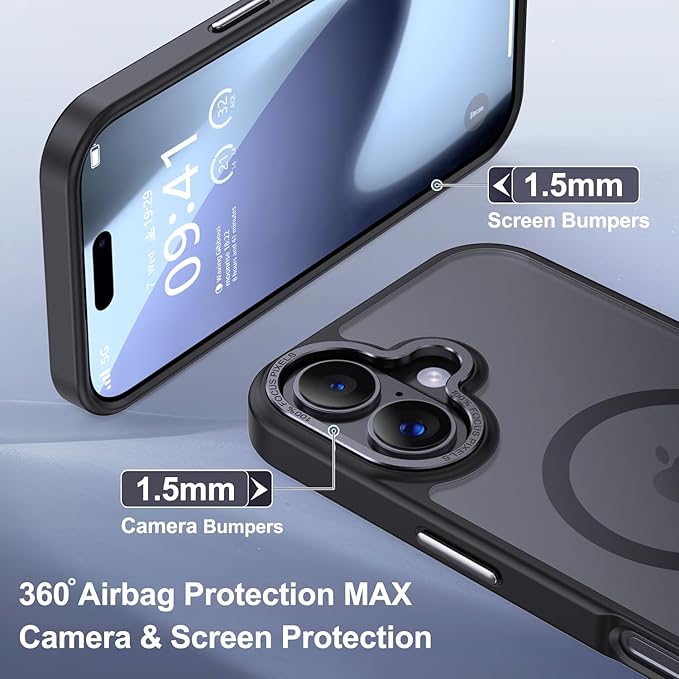 Newfuture Magnetic for iPhone 17 Case [Compatible with Magsafe] [Military Grade Drop Protection] Translucent Matte Anti-Scratch Shockproof Protective Phone Cover 6.3 Inch, Black