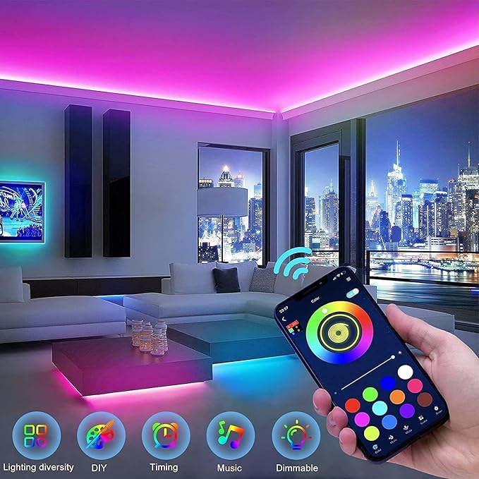 Tenmiro 65.6ft Led Strip Lights Smart Led Light Strips Music Sync Color Changing LED Lights App Control Led Lights for Bedroom Party Home Decoration