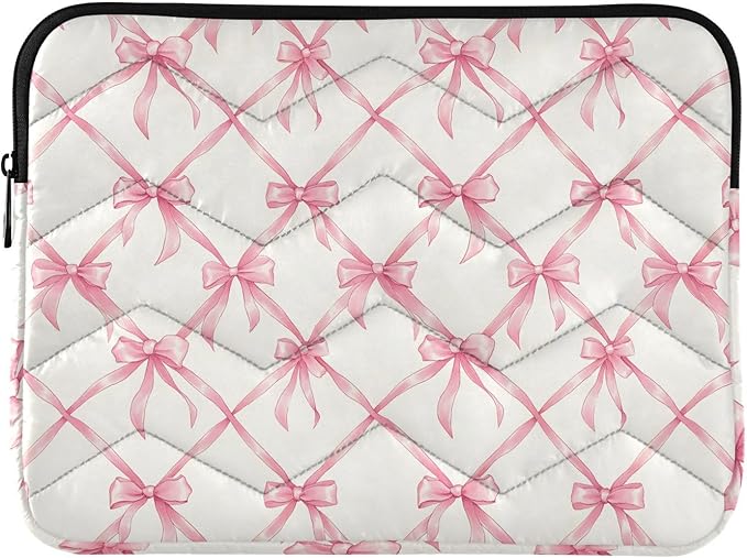 Laptop Case Sleeve, Pink Bow Plaid Pattern Shockproof Protective Computer Carrying Cover, Briefcase Handbags 13-13.3inch Laptop Sleeve Bag