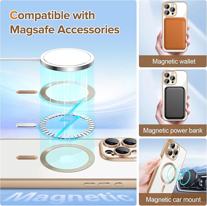Hython Magnetic Clear for iPhone 15 Pro Max Case with Camera Lens Protector [Compatible with MagSafe] Plating Edge Slim Soft TPU Cover Protective Phone Case for 15 Pro Max 6.7", Matte Desert Brown