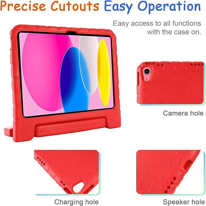 Kids Case for iPad 10th Generation (2022), iPad 11" A16 2025 Case with Pencil Holder, Techcircle Handle Stand Lightweight EVA Foam Bumper Protective Rugged Drop Protection Child Proof Cover, Red