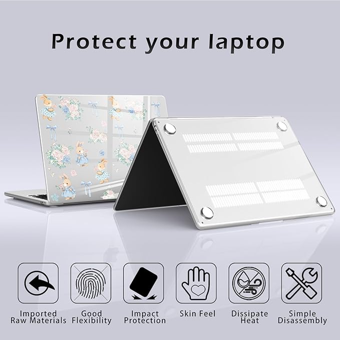 Compatible with MacBook Pro 14 inch Case M5 M4 M3 M2 M1 Pro/Max 2026-2021 A3427 A3426 A3434 A3112 A3185 A3401 A2918 A2992 A2779 A2442, Cute Bunny Bow Flower Hard Shell Clear Cover