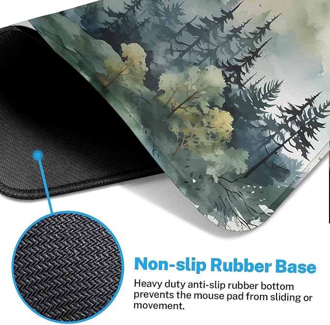 Arttown Green Ink Style Mountain Forest Mouse Pad Large Gaming Mat Non-Slip Desk Pad Keyboard and Mouse Desk Mat for Gamer, Office & Home, 31.5 x 15.7 in