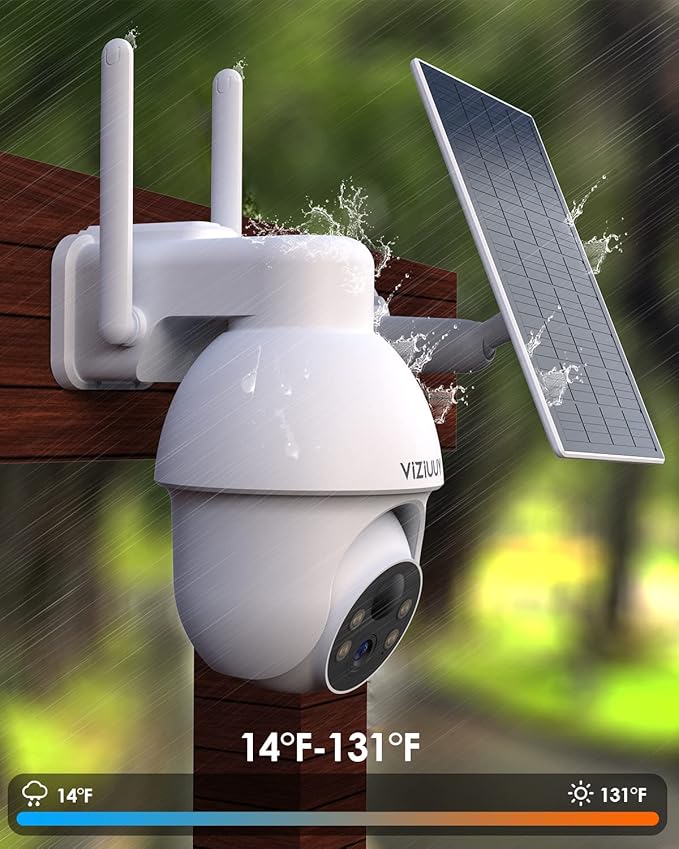 VIZIUUY 5MP Solar Security Camera Outdoor, Wireless Battery Powered Security Camera with 360°View, Pan and Tilt, Color Night Vision with Floodlight,PIR Human Detection,Compatible with Alexa