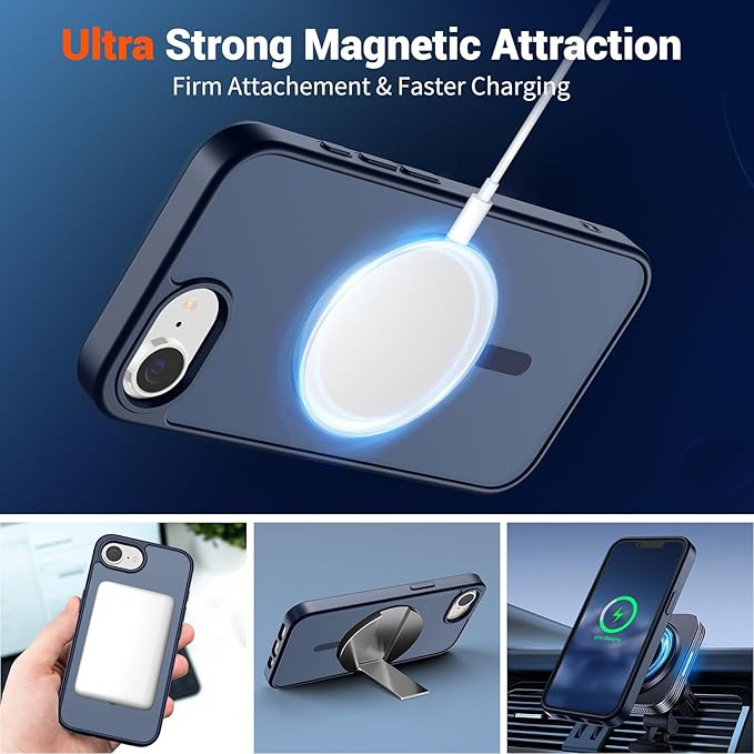 SUPFINE Magnetic for iPhone 17e Case/iPhone 16e Case (Compatible with MagSafe) (Military Grade Drop Protection) Translucent Matte Shockproof Phone Cover,Dark Blue