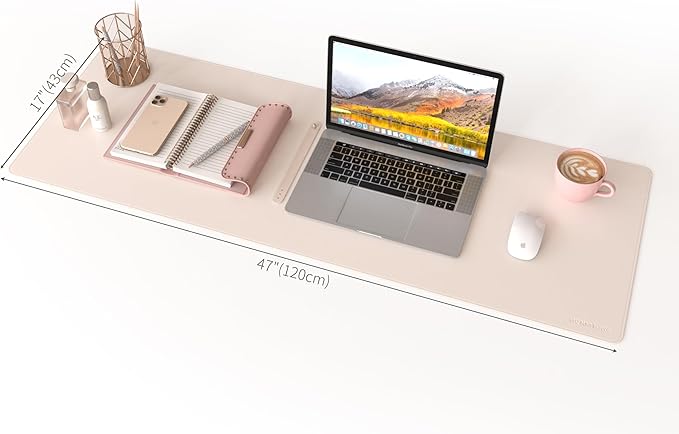 RENMTURE Dual-Sided Mouse Pad, Natural Cork & PU Leather Large Desk Pad for Office and Home Work, Desk Protector Non-Slip, Waterproof, Easy Clean (Apricot,47"x17")