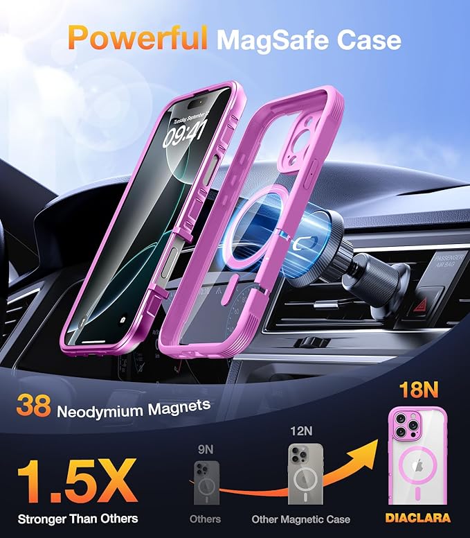 Diaclara Magnetic Designed for iPhone 16 Pro Case, Full Body Rugged with Touch Sensitive Anti-Scratch Screen Protector, Compatible with MagSafe, Soft Bumper Case for iPhone 16 Pro 6.3'', Pink