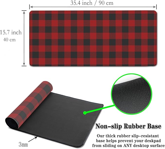 Buffalo Plaid Mousepad, XXL Big Mouse Pads Computer Desk Pads, Mat Non-Slip Rubber Base Waterproof with Stitched Edges, 35.4 X 15.7 inch for Work/Game/Office/Home Scottish Tartan