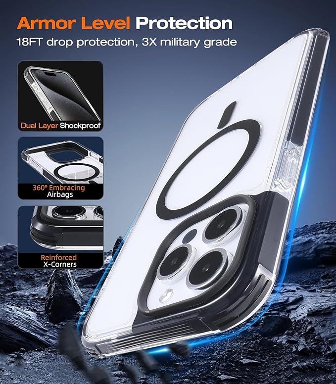 Tigowos for iPhone 15 Pro Max Bumper case Fits MagSafe 15FT Drop Resistant Anti-Yellowing Heavy Duty Shockproof Back Cover Fits iPhone 15 Pro Max Phone Cases 6.7"，Clear Bumper Case