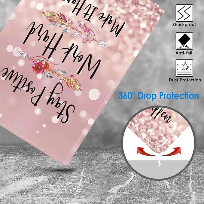 Case for iPad (A16) 11th Gen 11 Inch 2025, iPad 10th Gen 10.9 Inch 2022, Slim PU Leather Folding Stand Smart Cover with Auto Sleep/Wake, Stay Positive Work Hard and Make It Happen Inspirational Quote