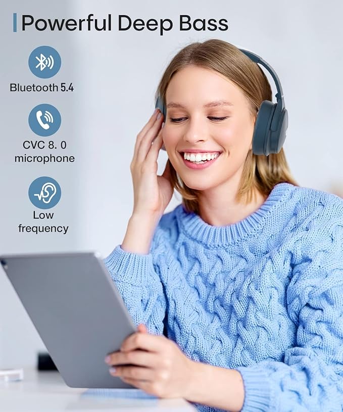 INFURTURE Over Ear Headphones Active Noise Cancelling Headphones, H1 Bluetooth Headphones, Deep Bass Headset, Low Latency, 90H Playtime, Foldable Headphone for Sport Running Cool Gadgets Gift