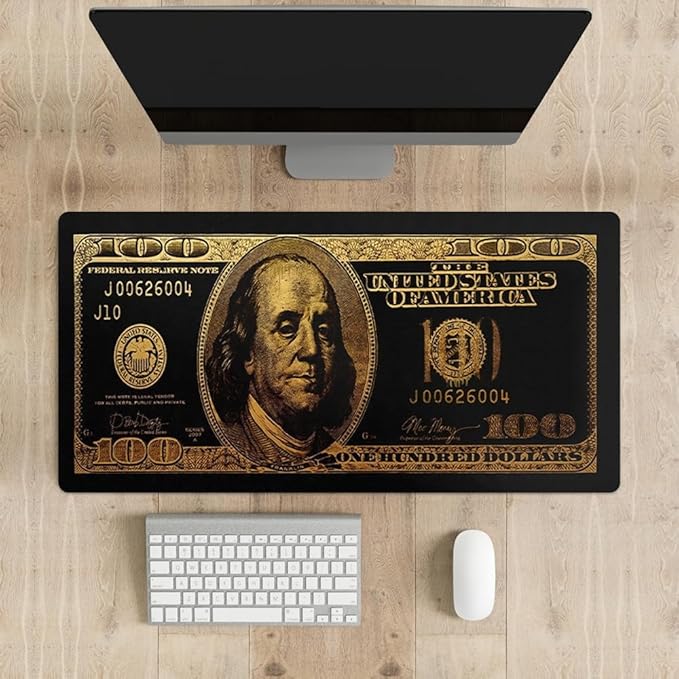 Black Money Rectangle Mouse Pad Non Slip Rubber Base Cool Funny US Dollar Full Desk Mouse Pad 100 Dollar Bills Gaming Keyboard and Mouse Pad for Laptop Computer Office Home Desk 31.5“x15.7