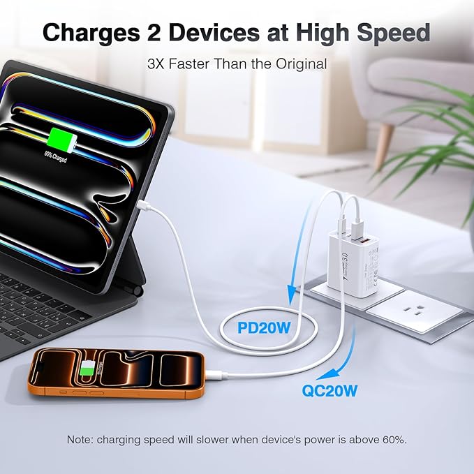 [3-Pack] USB C Wall Charger,40W Fast USB C Charger Block,4-Port PD+QC Wall Plug Power Adapter Multiport Type C Charging Block for iPhone 17/16/15/14/13/12/Pro Max,iPad,Samsung,AirPods4,Watch10,Ultra2