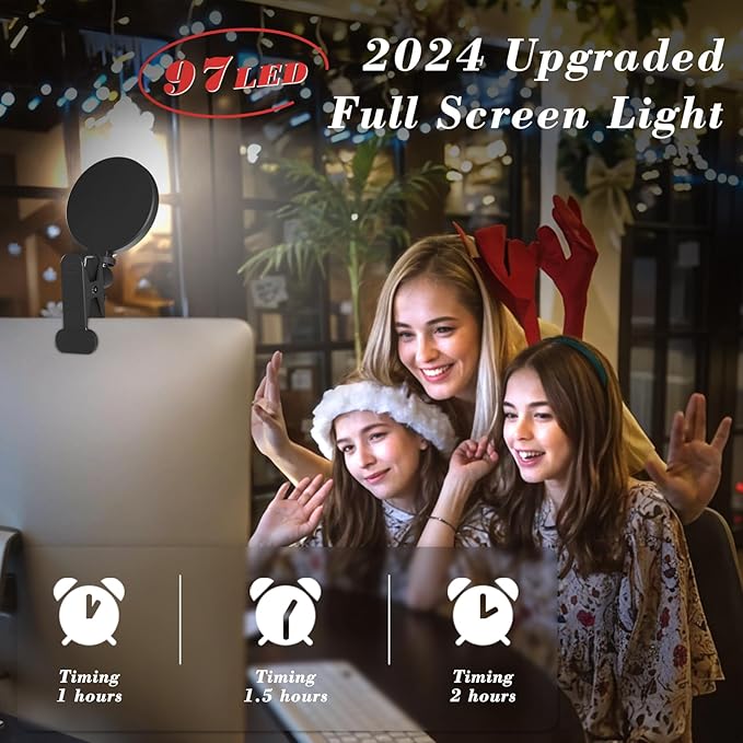 Mojimdo Lighting for Video Recording, Video Light Clip on Desktop Monitor, 3 Dimmable Color & 5 Brightness Level Webcam Light for Meet Lighting/Remote Working/Self Broadcasting/Live Streaming - 4.7''