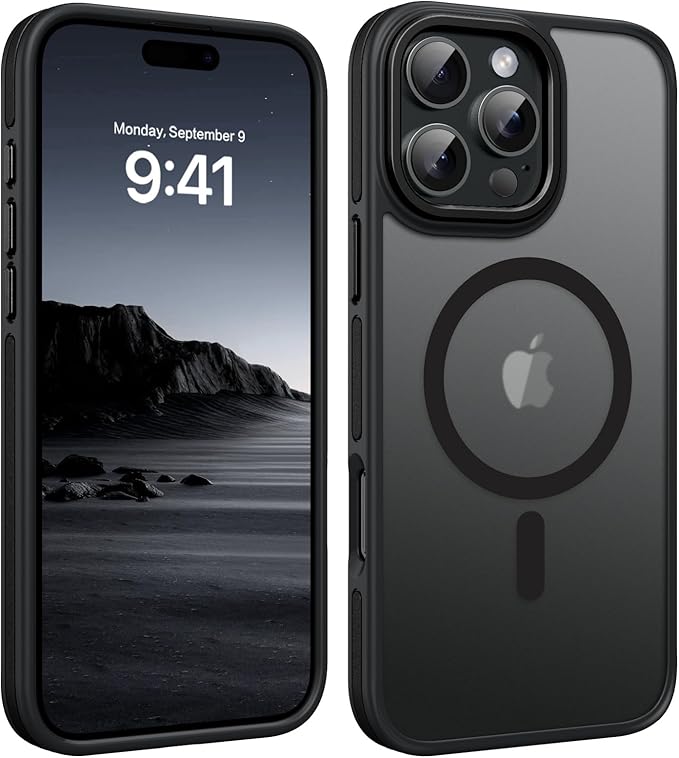 YINLAI Case for iPhone 16 Pro Max, Magnetic Case [Compatible with Magsafe] Supports Wireless Charging Slim Translucent Matte Women Men Shockproof Protective Back Phone Cover 6.9 Inch, Black/Black