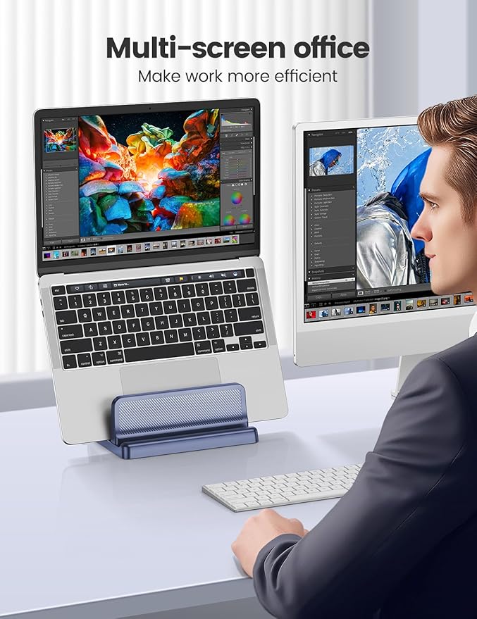 EAXBUX 4 in 1 Vertical Laptop Stand Holder,Adjustable ABS Plastic Desktop Management Notebook Dock,Vertical Laptop Stand Space-Saving for All MacBook/Surface/Samsung/HP/Dell/Chrome Book(Drak Blue)