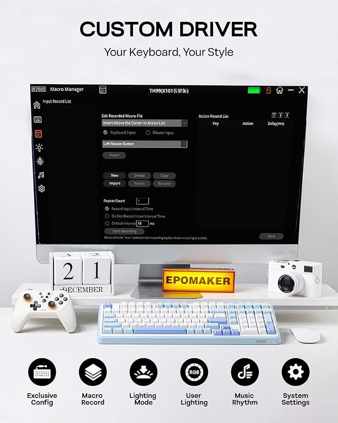 EPOMAKER TH99 Tri-Mode Wireless Mechanical Keyboard with 8000mAh Battery, Hot Swappable Custom RGB Gaming Keyboard with Numpad, Gasket Creamy for PC/Mac/Office (Blue&White, Creamy Jade)