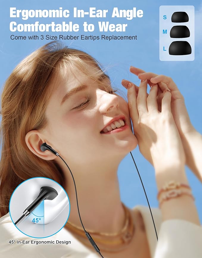 USB C Headphones for Samsung S26 Ultra S25, Wired Earbuds USB C, Type C Headphones Wired [Clear Mic] Noise Cancelling HiFi Ear Buds Pods for iPhone 17 16 15, Android/School/Travel [Black] 2 Pack