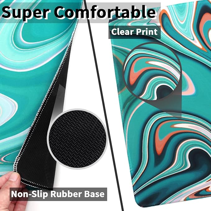 Benvo Extended Mouse Pad with Stitched Edges Extra Large Gaming Mousepads with Non-Slip Rubber Base and Micro-Weave Cloth Desk Mat for Gamer Office Home(35.4x15.7 inch, Marble Green)