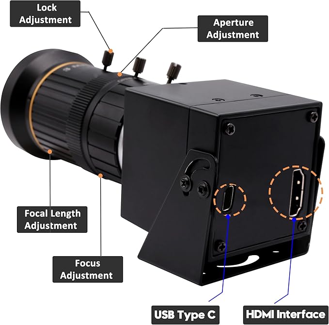 SVPRO HDMI USB Camera 4K 60fps USB3.0 Streaming Webcam with Zoom 5-50mm Telephoto Lens,10X Optical Zoom Industrial Microscope Camera H.264 Video Camera for Computer,Raspberry Pi,Monitor