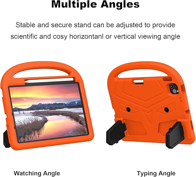 Dteck for iPad Air 11" M2 2024/Pro 11" 2024 Kid Case, Durable Lightweight Shockproof Protective Handle Stand EVA Foam Boys Girls Proof Case, Orange