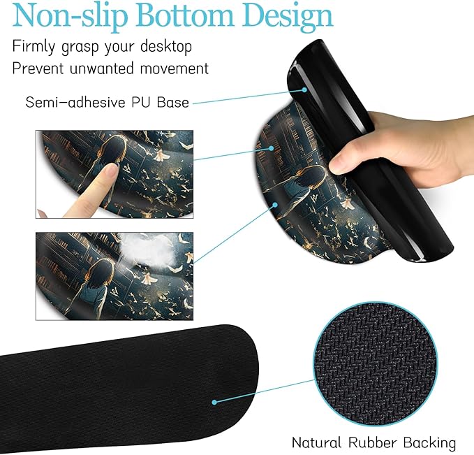 LIMKRIAN Anime Book Mouse Pad Set Large Desk Matt for Desktop, Ergonomic Mouse Pad with Wrist Rest, Gaming Mousepad Wrist Support Keyboard Mat Cup Coaster Set Cute Desk Accessories for Women Girl