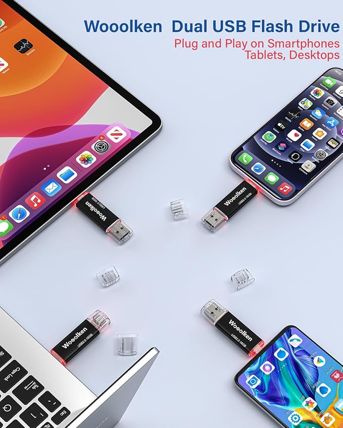 USB C Flash Drive 16GB 10 Pack, Wooolken Type-C Flash Drive + USB 2.0 Thumb Drive OTG Memory Stick Compatible with iPhone 16/15, Android Smartphone/Tablets/Computers