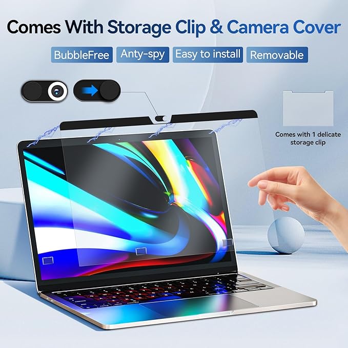 Magnetic Anti Blue Light Screen Protector for MacBook Air 13.6/13 Inch (2022-2026, M2, M3, M4, M5), Removable MAC 13.6" Blue Light Filter , Bubble-Free Install , Eye Protection Glare Laptop Screen Protector