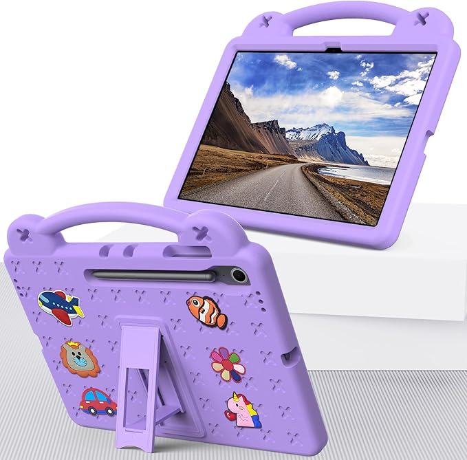 AKABEILA Compatible with Samsung Galaxy Tab S11 X730/X736 2025 11 inch Tablet Case, Kids Friendly Universal Lightweight Shockproof Protective Case with Shoulder Strap & Stand Handle Light Purple