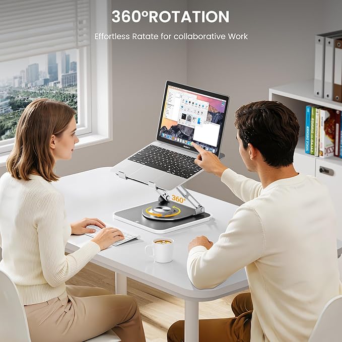 JOYEKY RGB Laptop Stand for Desk, Adjustable Ergonomic Laptop Riser with 360° Rotating Base, Foldable & Portable Computer Stand, Suitable for All 10-16” Laptops