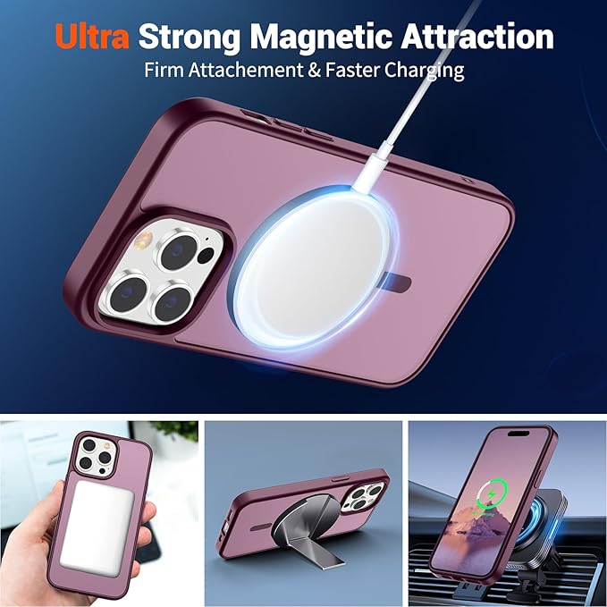 SUPFINE Magnetic for iPhone 14 Pro Max Case (Compatible with MagSafe) (Military Grade Drop Protection) Translucent Matte Shockproof with Anti-Fingerprint Phone Case,Wine Red
